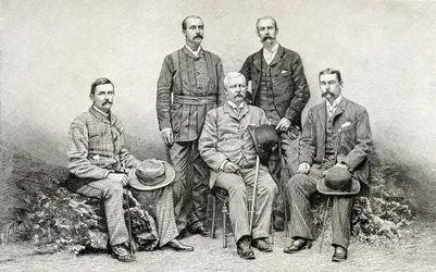 Mitglieder der Emin-Pascha-Entsatzexpedition von Sir Henry Morton Stanley, 1890 (Holzstich)
