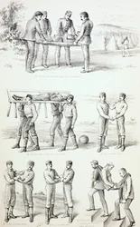 Methoden zum Transport verletzter Personen, um 1890
