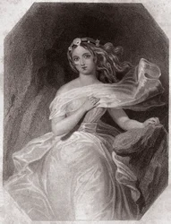 Miranda (Der Sturm - La Tempête) in - „Galerie des femmes de Shakespeare, Sammlung von fünfundvierzig ernsten Porträts der ersten Künstler Londons, bereichert durch kritische und literarische Hinweise“ um 1838 - aus „Gallery of the women of Shakespeare“