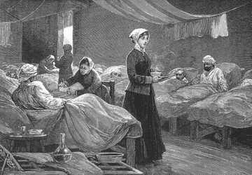 Miss Nightingale im Barackenkrankenhaus in Scutari, um 1880