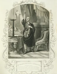 Mr. George Bennett als Apemantus, Akt I Szene 2, in Timon von Athen von William Shakespeare (1564-1616)
