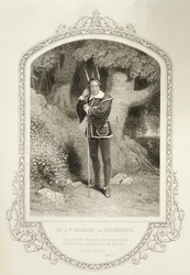 Mr. J.P. Harley als Narr, Akt V Szene 1, in Wie es euch gefällt von William Shakespeare (1564-1616), graviert von George Hollis (1792-1842) nach einem Daguerreotyp von J.P. Mayall (1810-1901)