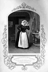 Mrs Winstanley als Mrs Quickly, Akt II Szene 2, in Die lustigen Weiber von Windsor von William Shakespeare, gestochen von George Hollis nach einem Daguerreotyp von J.P. Mayall