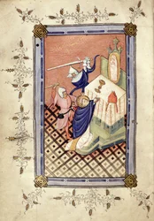 Ms.49 f.18v St. Thomas von Canterbury (ca. 1118-70) wird von zwei Rittern angegriffen, Horae, ca. 1420-30