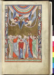 Ms Hunter 229 f.14r Die Himmelfahrt, aus dem Hunterian Psalter, ca. 1170