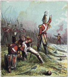 Napoleonischer Krieg: Die Schlacht bei A Coruña (La Coruña) in Spanien am 16/01/1809: Die französische Armee stand der englischen Armee gegenüber, und der britische Befehlshaber Sir John Moore (1761-1809) fand dabei den Tod. "Tod von Sir John Moore"