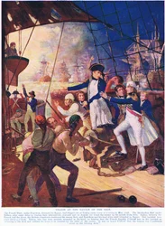 Nelson in der Seeschlacht bei Abukir, Illustration aus Hutchinson