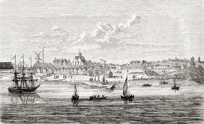 Neu Amsterdam, eine niederländische Siedlung aus dem 17. Jahrhundert an der Südspitze der Insel Manhattan, Amerika, aus Ward und Locks Illustrierter Geschichte der Welt, veröffentlicht ca. 1882