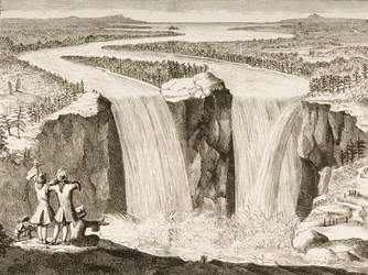Niagarafälle, nach einer Skizze von Pater Hennepin im Jahr 1677, aus 