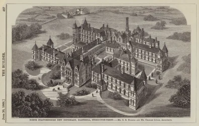 North Staffordshire New Infirmary, Hartshill, Stoke-upon-Trent, Mr. G. B. Nichols und Mr. Charles Lynam, Architekten (Gravur)
