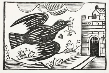 Nun von einem Raben von großer Stärke, Weg wurde der arme Tom getragen, Illustration aus Chap-books des achtzehnten Jahrhunderts von John Ashton, veröffentlicht 1882