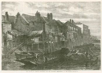 Alte Häuser in Lambeth, abgerissen für das südliche Ufer der Themse