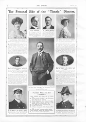 Passagiere auf der RMS Titanic, Fotografien und Informationen über bemerkenswerte Personen, die mit der Titanic verbunden sind, aus The Sphere, 27. April 1912