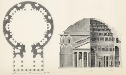 Grundriss und Aufriss des Pantheons in Rom, aus The National Encyclopaedia, veröffentlicht von William Mackenzie, London, spätes 19. Jahrhundert
