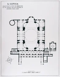 Plan zur Darstellung der Ausrichtung des Narthex und beschriebener Mosaikeinheiten, aus The Mosaics of Haghia Sophia at Istanbul von Thomas Whittemore