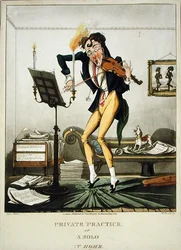 Private Praxis oder Ein Solo zu Hause, graviert von Henry Pyall (1795-1833), veröffentlicht von Thomas McLean, London
