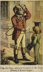 Pug der Page überbringt eine Einladung an Mr. Fox-Hound von Kennel Court