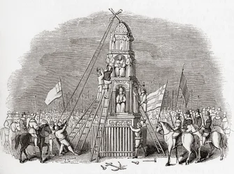 Puritaner zerstören das Cheapside Cross alias Eleanor Cross, London, England im Jahr 1643, aus Old England: A Pictorial Museum, veröffentlicht 1847