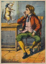 Der Kater tröstet den Müllerssohn (Farblithografie)