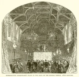 Darstellung von Shakespeares Stücken in der Halle des Middle Temple, 16. Jahrhundert