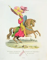 Richard Fitzhugh, Konstabler von Chester und Standartenträger von England, 1141, aus Ancient Armour von Samuel Rush Meyrick, 1824