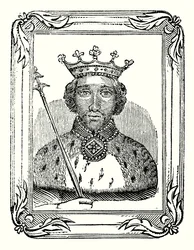 Richard II wurde 1366 geboren, 1377 gekrönt und 1399 ermordet (Gravur)