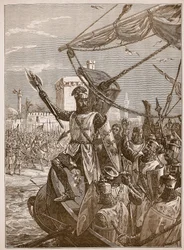 Richard landet in Jaffa, Illustration aus Cassells Illustrierter Geschichte Englands