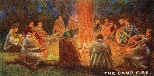 Pfadfinder um ein Lagerfeuer, 1929