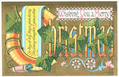 Schriftrolle und Efeu, Weihnachtskarte