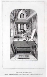 Separate Waschkabine im Frauengefängnis im City House of Correction, Holloway, aus 