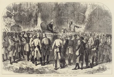 Sir Garnet Wolseley erhält Nachrichten von der Front (Stich)