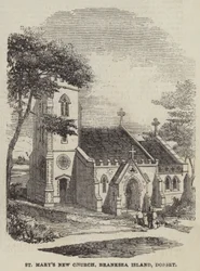 Die neue Kirche St. Mary, Branksea Island, Dorset (Stich)