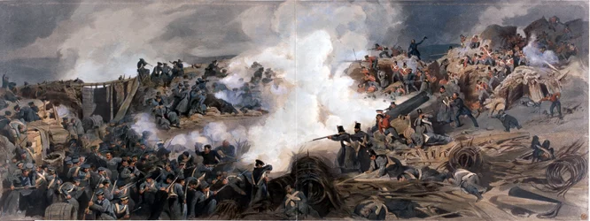 Sturm auf den Großen Redan, Sewastopol, 1855, aus The Officers Portfolio of the Striking Reminiscences of the War from Drawings, Photographs and Notes, taken on the spot, made into Complete Pictures