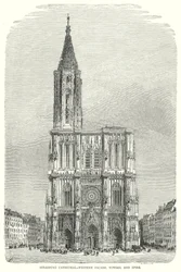 Straßburger Münster-Westfassade, Türme und Turmspitze (Gravur)