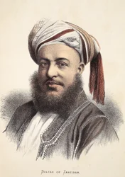 Sultan von Sansibar, Illustration aus der Bildausgabe des Lebens und der Entdeckungen von David Livingstone von J. Ewing Richie, veröffentlicht von A. Fullarton & Co., 1876