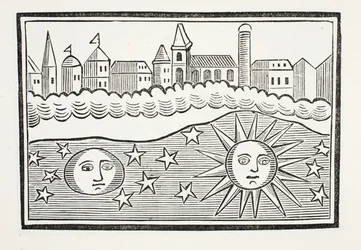 Sonne, Mond, Sterne und Erde vertauscht, Illustration aus Chap-books des achtzehnten Jahrhunderts von John Ashton, veröffentlicht 1882