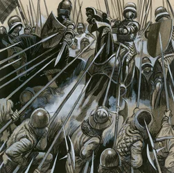 Schweizer Soldaten besiegen die burgundische Armee 1476-77