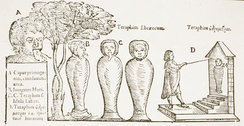 Teraphim, Kopie einer Illustration aus dem 17. Jahrhundert, verwendet in einer Geschichte der Magie, veröffentlicht Ende des 19. Jahrhunderts
