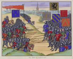 Die Schlacht von Rosebecque (farbige Gravur)