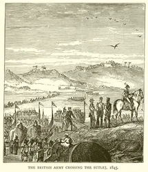 Die britische Armee überquert den Sutlej, 1845