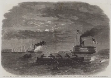 Der Bürgerkrieg in Amerika, Abschneiden einer konföderierten Depesche-Galerie am Potomac in der Nähe von Freestone Point (Stich)