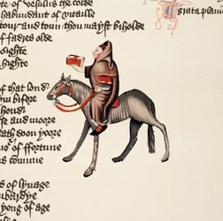Die Geschichte des Klerikers von Oxford, Detail aus den Canterbury Tales von Geoffrey Chaucer (ca. 1342-1400) Ellesmere Manuskript, Faksimile-Ausgabe, 1911 (Detail)