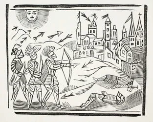 Die Eroberung Frankreichs mit dem Leben und den ruhmreichen Taten Eduards des Schwarzen Prinzen, Illustration aus Volksbücher des achtzehnten Jahrhunderts von John Ashton, veröffentlicht 1882