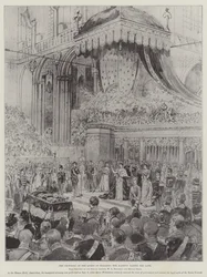 Die Krönung der Königin von Holland, Ihre Majestät leistet den Eid (Gravur)