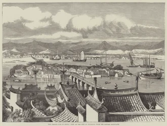 Der Französisch-Chinesische Krieg, Blick auf die Stadt Foochow vom Britischen Konsulat (Stich)