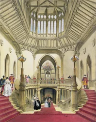 Die große Treppe, Windsor Castle, aus Eine Geschichte der königlichen Residenzen von William Henry Pyne (1760-1943), 1838 (Aquatinta)