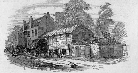 Das Halbwegshaus zwischen Knightsbridge und Kensington, graviert von Frederick James Smyth, 1848