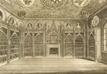Die Bibliothek, graviert von Godfrey, aus der Beschreibung von Strawberry Hill von Horace Walpole, 1784