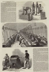 Die Herstellung von Stahlfedern in Birmingham (Stich)