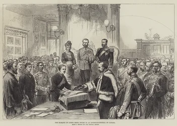 Der Marquis von Lorne wird als Generalgouverneur von Kanada vereidigt (Gravur)